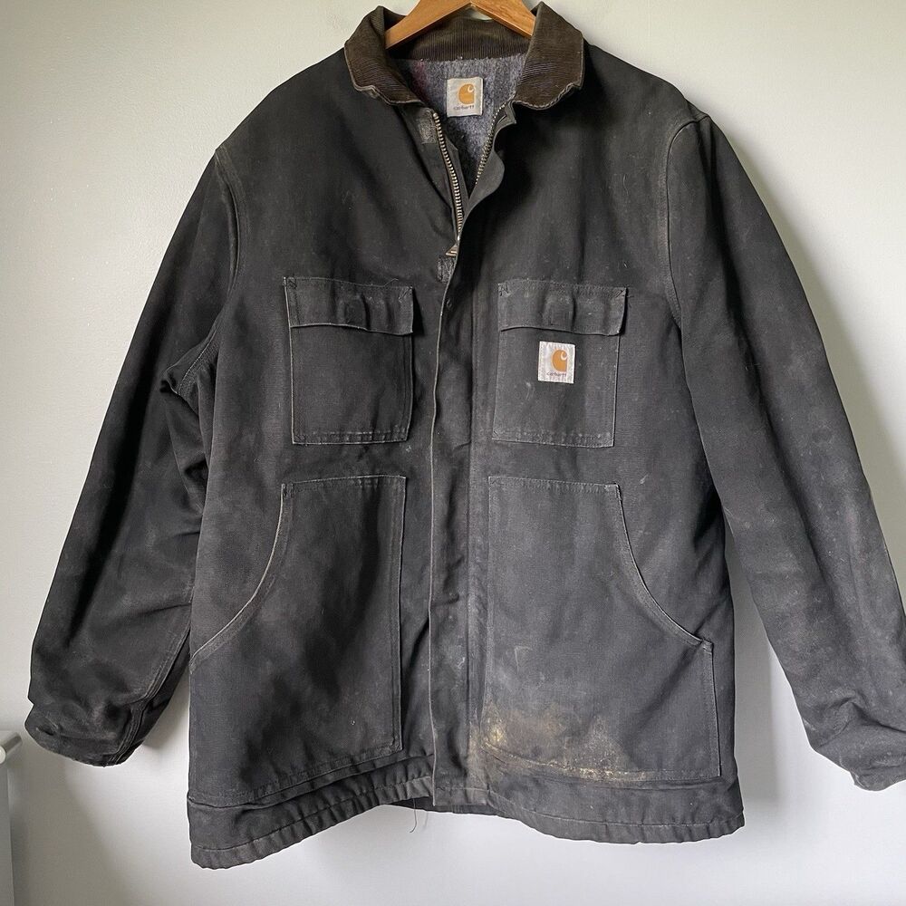 Carhartt Vintage 1990's Blanket Lined Chore Jacket Work Coat Black Men's Size XL - Picture 2 of 16